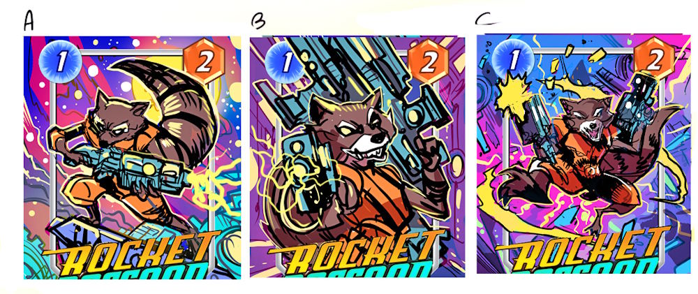 Marvel Snap Riccardi concepts Rocket Racoon
