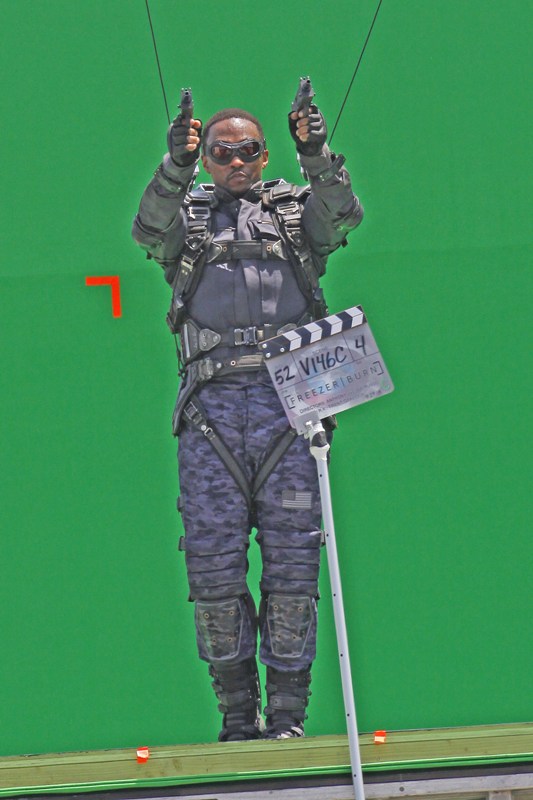 EXCLUSIVE Anthony Mackie, who plays The Falcon, was spotted on the set of "Captain America: Winter Soldier" filming on location in Los Angeles doing his own stunts in front of a giant green screen.

Featuring: Anthony Mackie
Where: Los Angeles, CA, United States
When: 01 May 2013
Credit: Shinn/JFXimages/Wenn.com