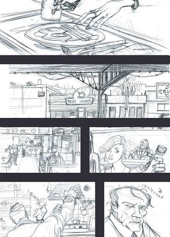 Rusty Dogs #31, disegni di Davide Garota. Bozza della prima tavola.