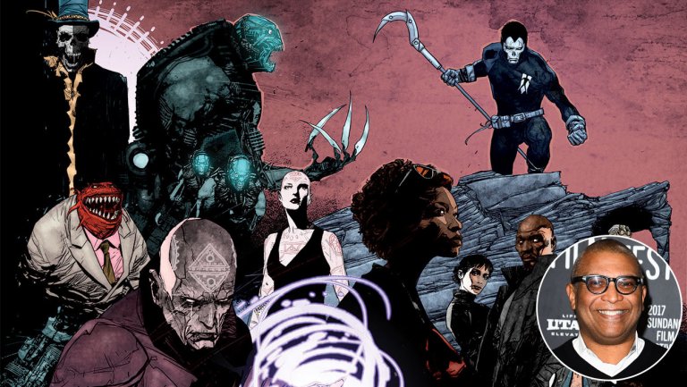 Shadowman cover art and reginald hudlin inset getty h
